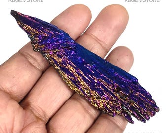 Indian Raw Titanium Aura Kyanite Fan Rough 100% Natural Fancy Shape Loose Gemstone 94x23x8mm 144.60Ctw