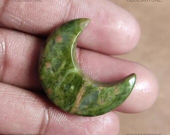 Jasper Moon Loose Gemstone 100% Natural Green Madagascar Cabochon 29x13x6.5mm 34.00Ctw