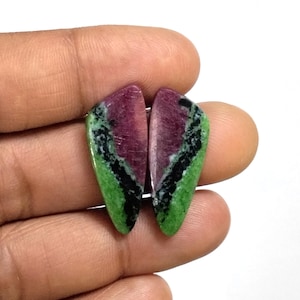 Pair Of Cabochon Ruby Zoisite Loose Gemstone Crystal/ Healing Ruby zoisite Cabs / Multicolor Gemstone For Earrings Making Crafts