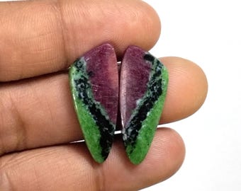 Pair Of Cabochon Ruby Zoisite Loose Gemstone Crystal/ Healing Ruby zoisite Cabs / Multicolor Gemstone For Earrings Making Crafts
