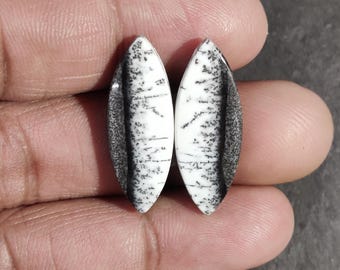 100% Natural Dendritic Opal Gemstone Pair / Marquise Shape Cabs Pair/ AAA Wholesale White Opal Stone Pair/ For Earrings Making
