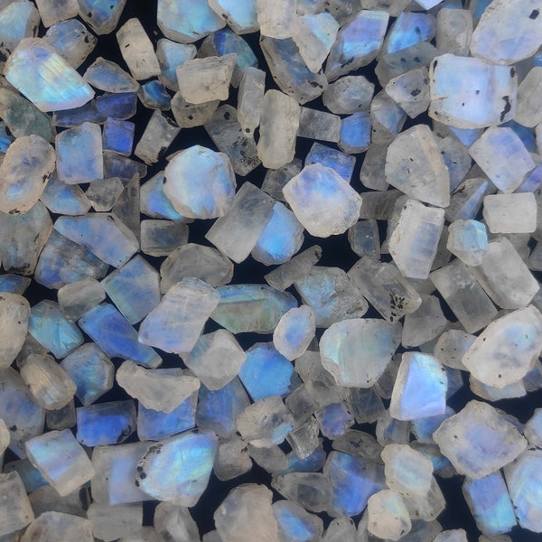 Blue Rainbow Moonstone Slices 7 to 15 MM Raw Moonstone Gemstone Lot, Loose Moonstone Chips For DIY Jewelry Making, Wholesale Moonstone Rough