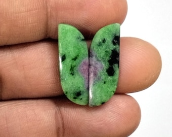 Healing Pair Of Gemstone Ruby Zoisite Loose Cabochon Pair Natural Ruby zoisite Cabs Pair / Multicolor stone For Earrings Making Crafts