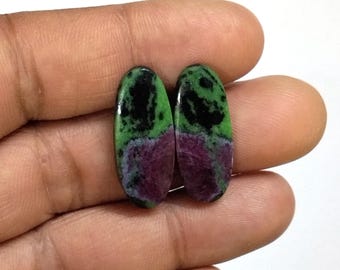 Natural Ruby Zoisite Matched Pair: Polished Gemstone for Earrings