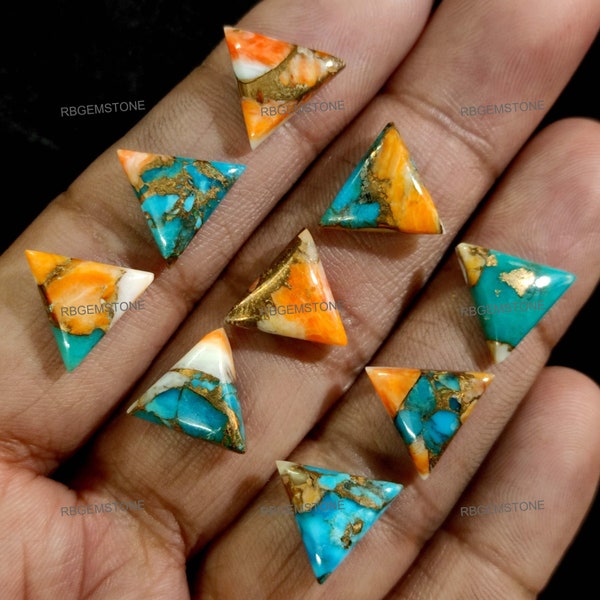 Natural Spiny Oyster Copper Turquoise Cabochon Loose Gemstone, Multicolor Triangle Turquoise Cabs, Turquoise Real Stone For Making Jewelry