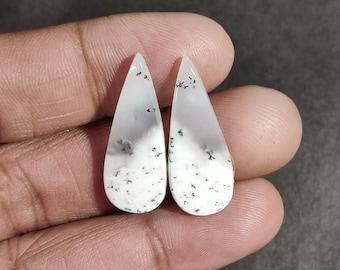 Pair Of Gemstone Dendritic Opal Pair, oval Shaped Loose Matching Pair, Pair of Cabochon, Gemstone For Earring, 28.6x11.4x3.3 mm, Wt - 17ct