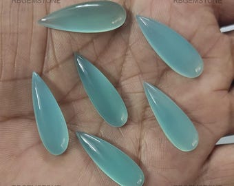 Cabochon Chalcedony Gemstone Cabs/ Aqua Chalcedony Cabochon/ Teardrop Shape Chalcedony Stone/ Natural Loose Gemstone