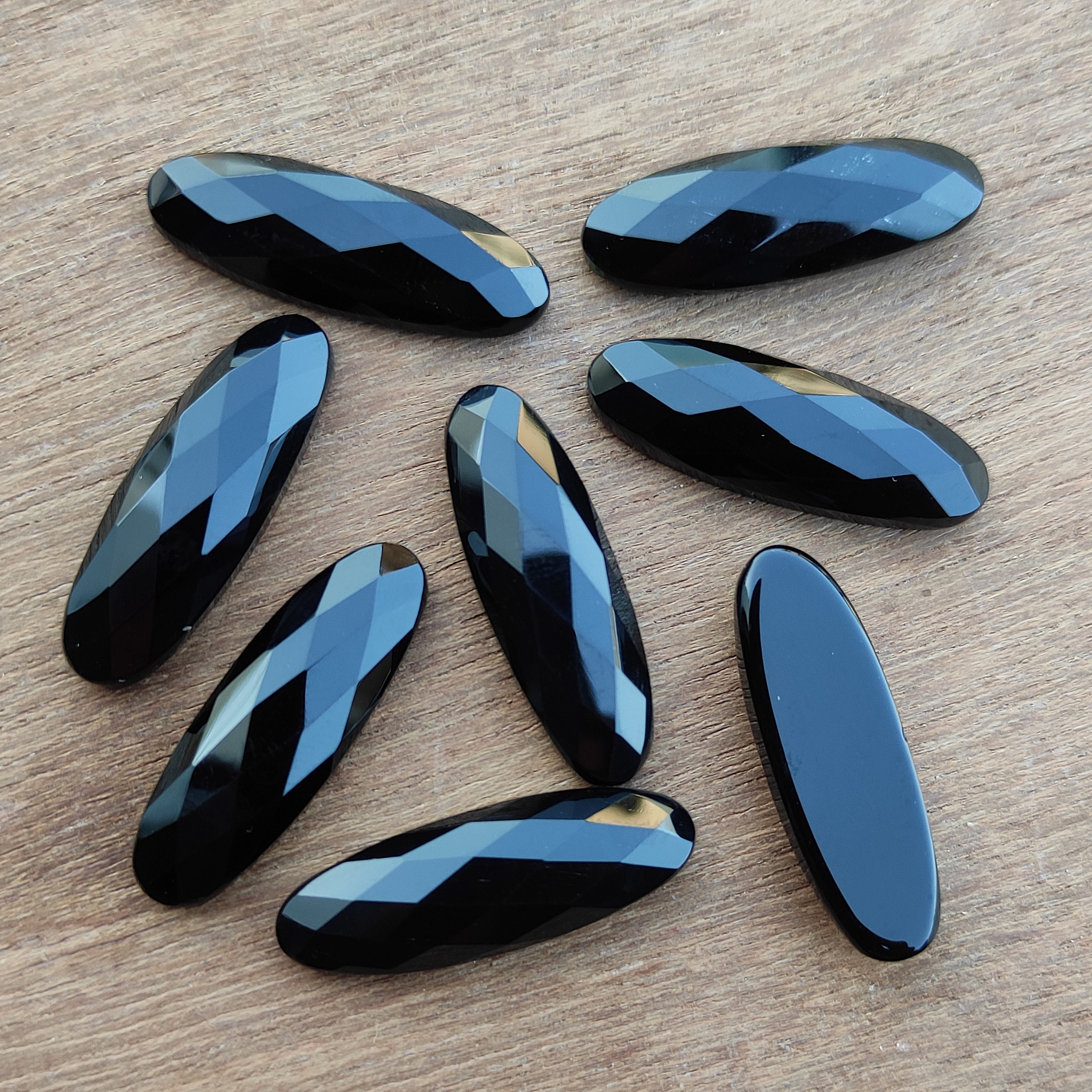 Black Onyx, Faceted Gemstone, Long Oval Shape 7X14 MM to 12X36 MM