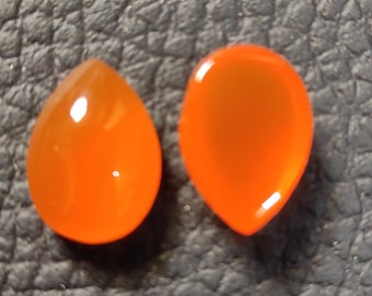 Orange Chalcedony, Gemstone Pair, Orange Cabochon Pair, Pear Gemstone 6X4 MM to 20X30 MM All Size Calibrated Gemstone Flat Back Cabochon