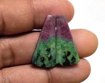 Pair of Ruby Zoisite Loose Cabochons, Multicolor Fancy Shape Gemstones for Jewelry Making