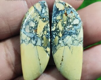 Madagascar White Jasper Loose Gemstone Fancy Shape 100% Natural Untreated Cabochon Pair 36x14x3.5mm 36.00Cts