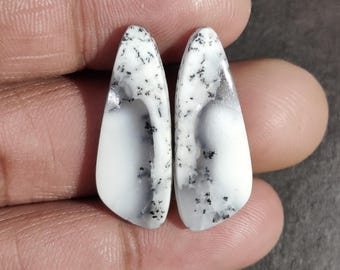 Healing Dendritic Opal Gemstone Pair Loose Cabochon Pair, Opal Cabs paur, Natural fancy Shape White Dendritic Opal Pair For Jewelry Making