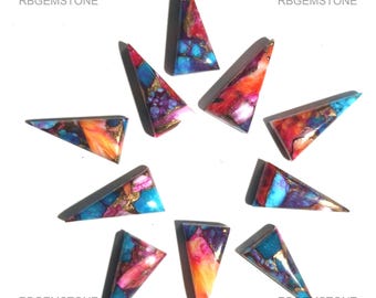 Pink Dahlia Copper Turquoise Cabochon, Triangle Shape Multicolor Gemstone, Stabilized Turquoise Cab for Jewelry Making, Wire Wrap Stone