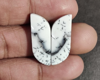 Dendritic Opal Gemstone Pair, Fancy Shaped Loose Cabs Pair, 100% Natural White Mexican Cabochon Pair For Jewelry Making