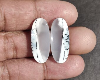 Dendrite Opal Cabochon Pair: Natural Gemstone for Earrings, Matched Pair Loose Gemstones