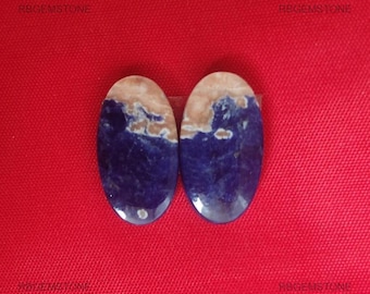 Natural Namibian Sodalite Pair, Oval Shape Blue Sodalite Cabochon Pair for Earrings, Loose Gemstone Cabs, Healing Crystal Jewelry Supply