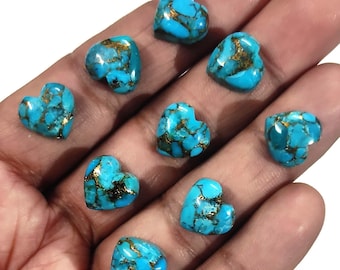 Blue Copper Turquoise Gemstone Loose Cabs / Blue Color Natural Turquoise Cabochon / Heart Shape Loose Gems / Turquoise For Jewelry