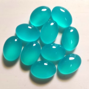Paraiba Chalcedony, Oval Shape Gemstone, 6X4 mm to 20X30 MM Calibrated Size Loose Gemstone, Flat Back Cabochon for Making jewelry, Ring Size