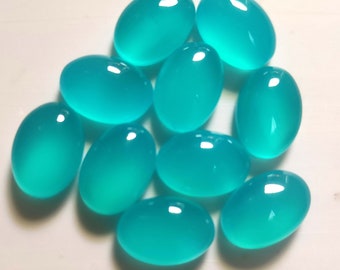 Paraiba Chalcedony, Oval Shape Gemstone, 6X4 mm to 20X30 MM Calibrated Size Loose Gemstone, Flat Back Cabochon for Making jewelry, Ring Size