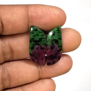 Pair Of Gemstone Ruby Zoisite Loose Cabochon Pair Healing Ruby zoisite Cabs Pair / Multicolor Gemstone For Earrings Making Crafts