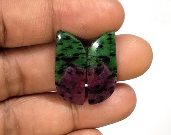 Pair Of Gemstone Ruby Zoisite Loose Cabochon Pair Healing Ruby zoisite Cabs Pair / Multicolor Gemstone For Earrings Making Crafts