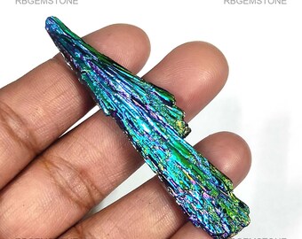 Raw Titanium Aura Kyanite Multicolor Rough Natural Fancy Shape Loose Gemstone 74x17x7.5mm 62.50Ct