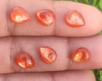 Cabochon pierre de soleil, pierre de soleil en vrac en forme de poire 8 x 10 mm, lot en gros, cabochon calibré pour sertir la lunette, dos plat, cabochon pour bague