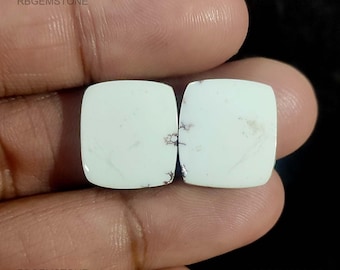 White Buffalo Turquoise Cabochon Pair, Cushion Shape Natural White Gemstone for Earring Making, Loose Stones for Jewelry Design, 2 Pieces