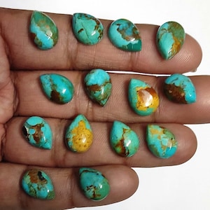 Pear Shape Mohave Blue Turquoise Stone Cabochon Gemstone, Loose Gemstones Flat Back Calibrated Gemstone for Jewelry Supplies, Smooth
