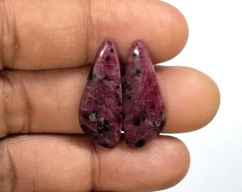 Natural Ruby Zoisite Pair Cabochon Both Side Polished Pink Ruby Zoisite Stone pair - Matching Pairs For Earrings