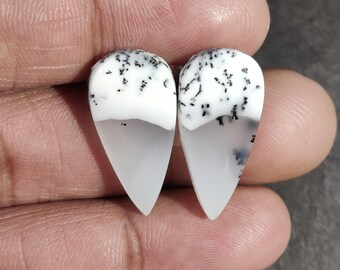 Healing Dendritic Opal Gemstone Pair Loose Cabochon Pair, Natural Teardrop Shape White Dendritic Opal Pair Loose Stone Pair For Jewelry sets
