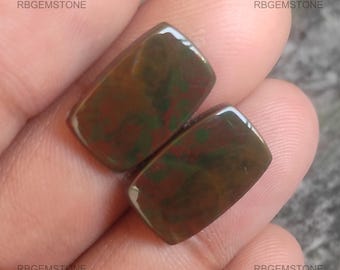 Natural Bloodstone Pair, Cushion Cabochon for Earrings, Loose Gemstone Matched Pair, Green and Red Jasper Cabochon for Jewelry Making