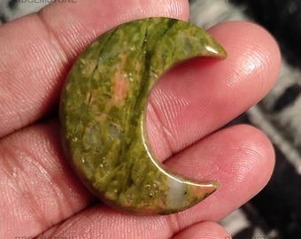 Jasper Moon Shaped Loose Gemstone Natural Green Madagascar Cabochon 34x15x7mm 54.00Ctw