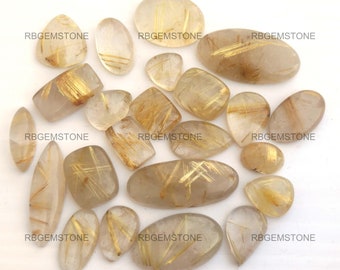 Natural Golden Routilated Loose Cabochon, Golden Golden Routilated Cabs, Handmade Mix Shape Golden Routilated Loose Stone
