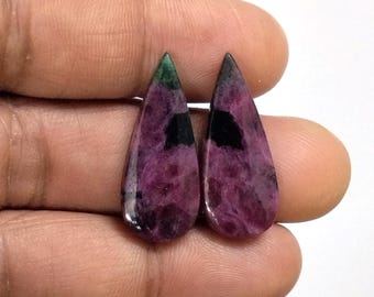 Healing Ruby Zoisite Pair Cabochon Pear Shape Both Side Polished Pink Ruby Zoisite Stone pair - Matching Pairs For Earrings Making