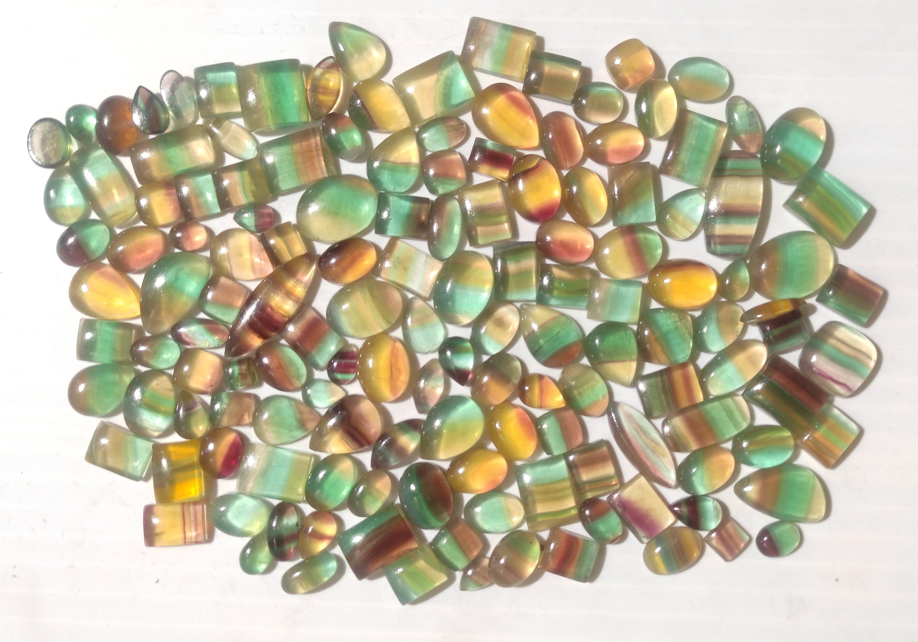 Natural Multi Colour Fluorite Mix Size & Shape Cabochon Loose Gemstone Lot 