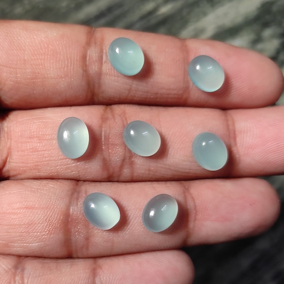 Oval Aqua Chalcedony Gemstone Cabochon, Loose Flat Back Calibrated Smooth Cabochon Gemstone for Jewelry Supplies, Bezel Setting Stone Cabs