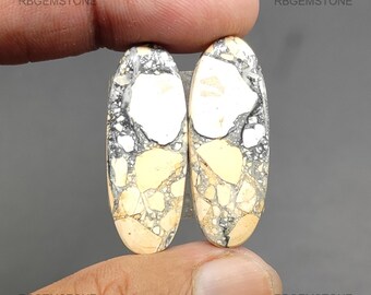 india White Jasper Loose Gemstone Oval Shaped 100% Natural Untreated Cabochon Pair 33x13x8mm 35.30Cts