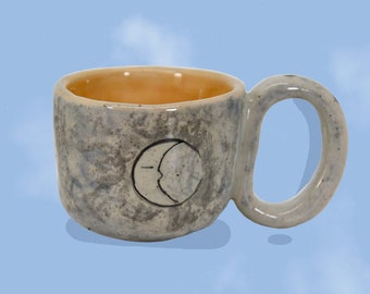 Moon ceramic cup, moon coffee mug, handmade ceramic mug, illustrated ceramic cup, handmade illustrated moon cup