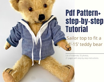 PDF Full Tutorial Teddy bear clothes Sailor collar jacket Outfits for teddy  Sailor top to fit a 14-15' teddy