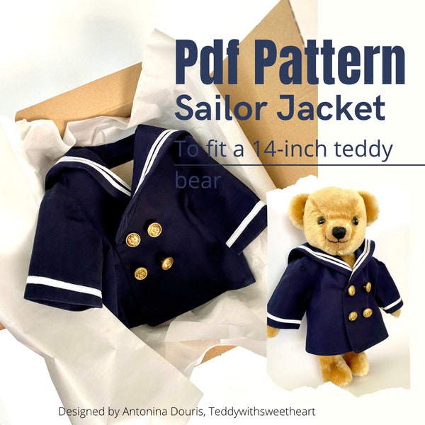 PDF sewing pattern of the Sailor Jacket  best to fit 14-inch teddy bear