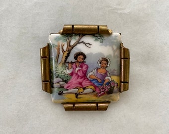 Vintage French ceramic broche from 1940s Limoges porcelaine brooch