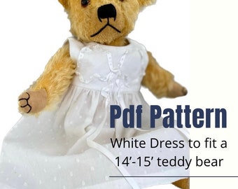 Teddy Bear Dress PDF Sewing Pattern: Ribbon Embroidery, Fits 13-15 inch