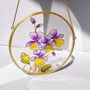Suncatcher for Window Art Stained Glass Decor Wildflower Sun Catcher Stained Glass Flower Home Decor Window Hanging
