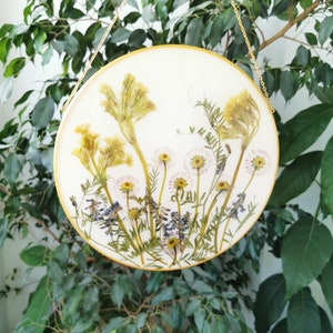 Circle Pressed Flowers Flower Floating Frame Resin Flower Wall Decor Office Decor Framed Dried Flowers Resin Wall Hanging