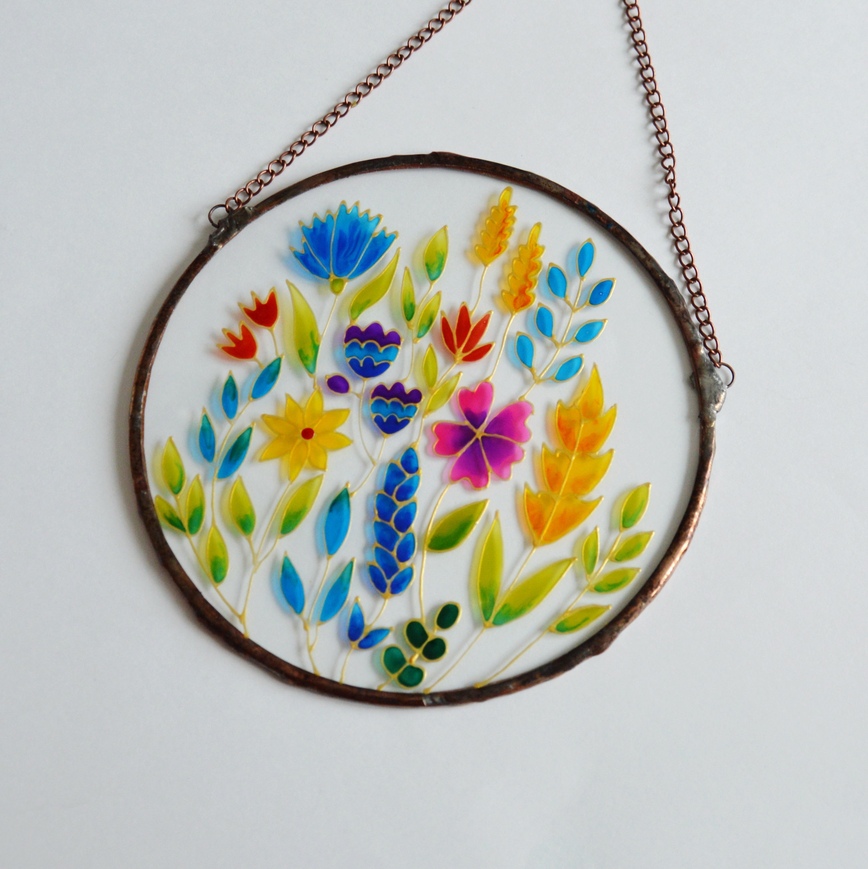 Pink Flower Stained Glass Window Suncatcher