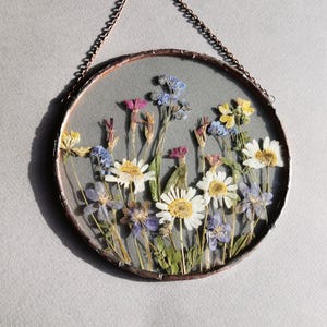 Pressed Flower Art - Real Dried Flowers in Glass Frame - Botanical Wall Hanging - Floral Home Decor Gift