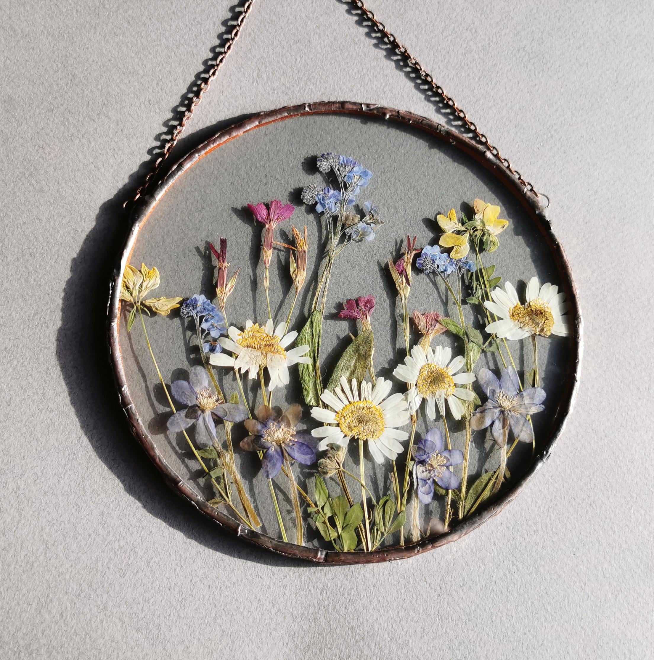 Pressed Flower Art - Real Dried Flowers in Glass Frame - Botanical Wall Hanging - Floral Home Decor Gift