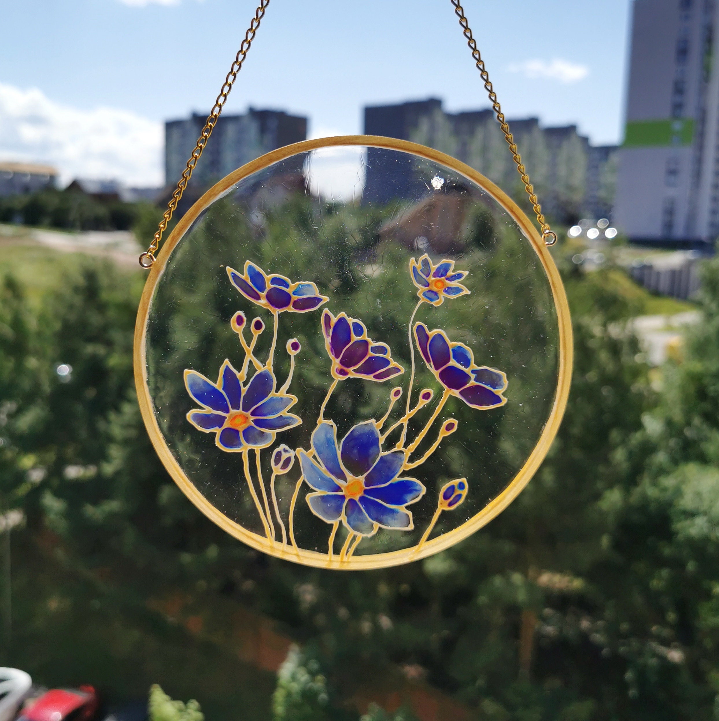 Window Hanging Stained Glass Flowers Suncatcher for Window Framed Glass  Paint Window Decoration Botanical Home Decor 
