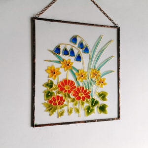 Acchiappasole in vetro colorato Arte in vetro Dipinto di fiori selvatici Acchiappasole in vetro colorato Decorazione da appendere alla finestra per parete